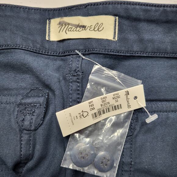 Madewell Darted Barrel Pants Classic Navy Blue Cotton Blend Twill Button Zip 33 - Picture 10 of 12